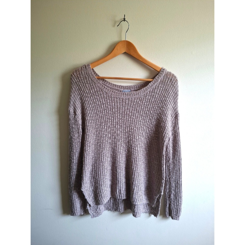 Shimmer Gold Knit Sweater Oversized Boat Neck Off Shoulder Indie Cottage Chic Sm